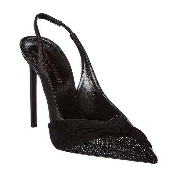 Saint Laurent Zoe 105 Satin Suede Slingback Pump, Black
